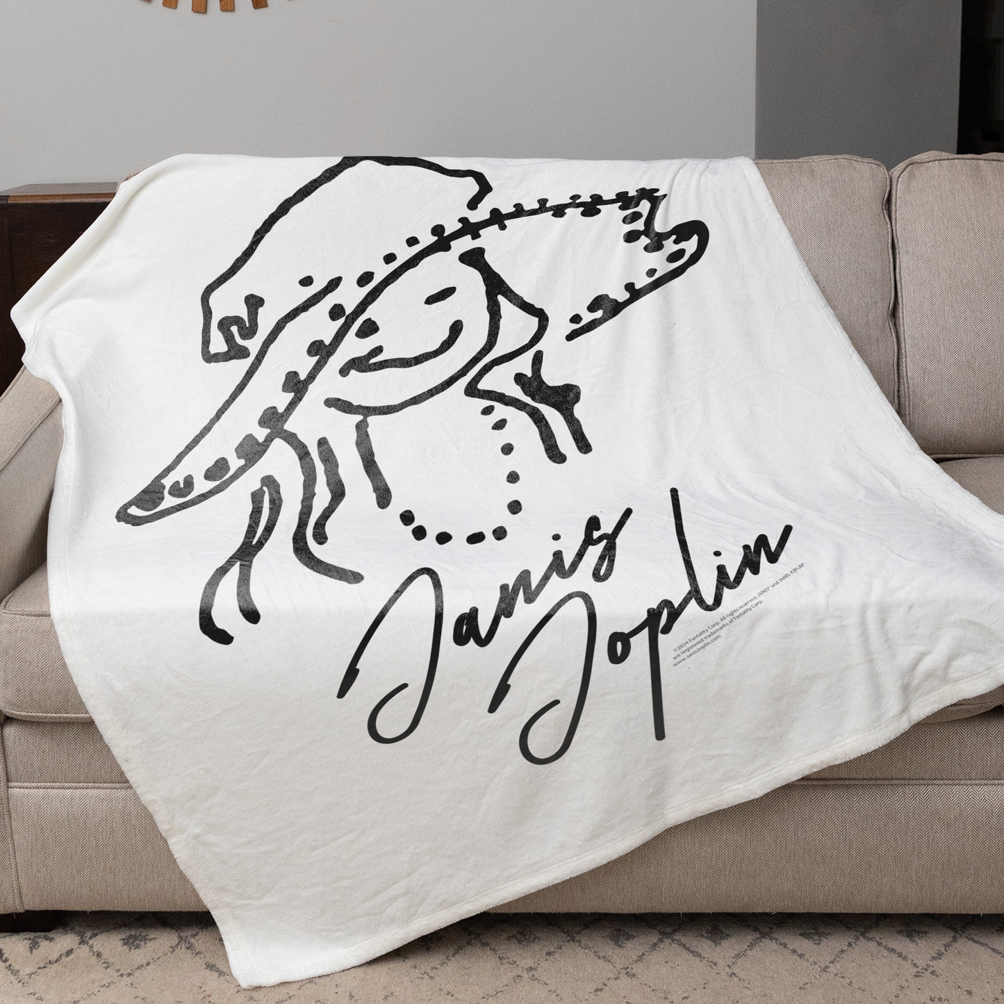 Janis Joplin Outline Sketched White with Fleece Blanket