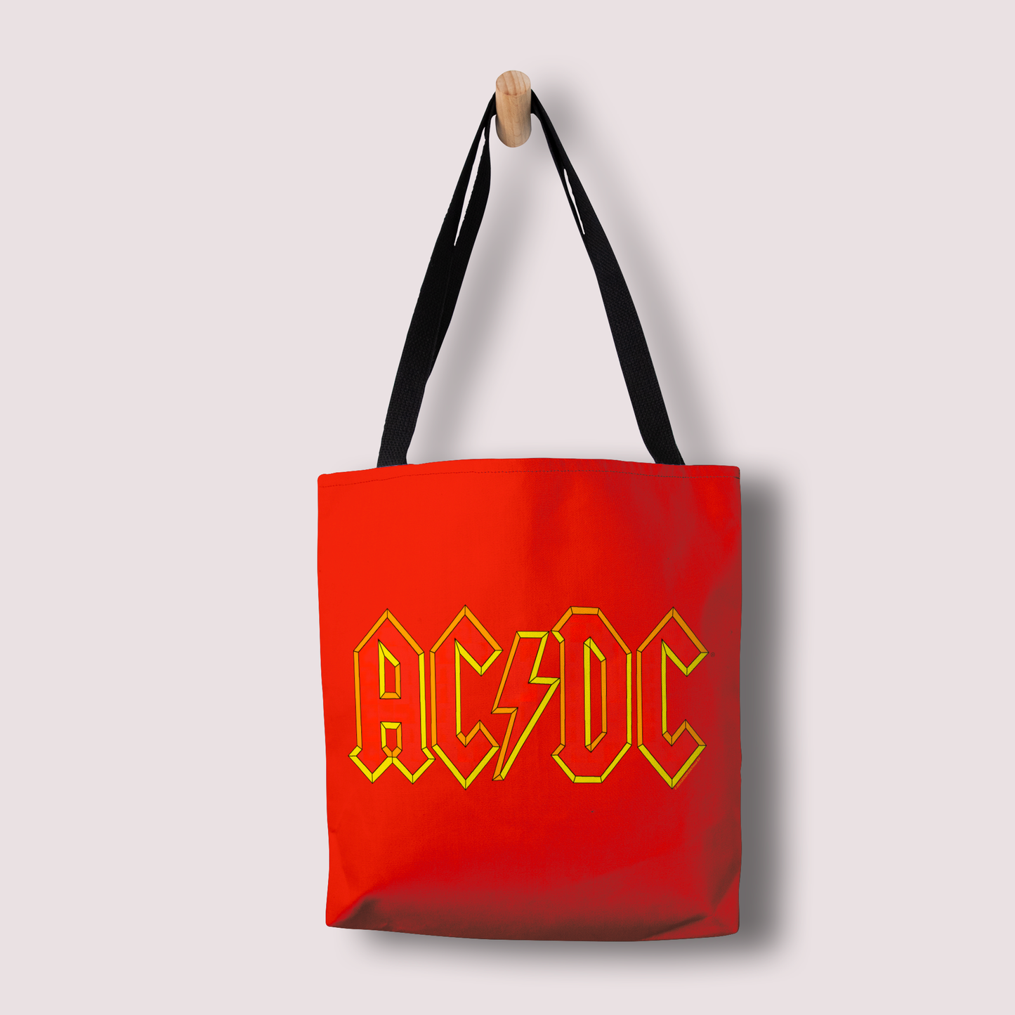 ACDC Yellow Outline Red Logo Tote Bag