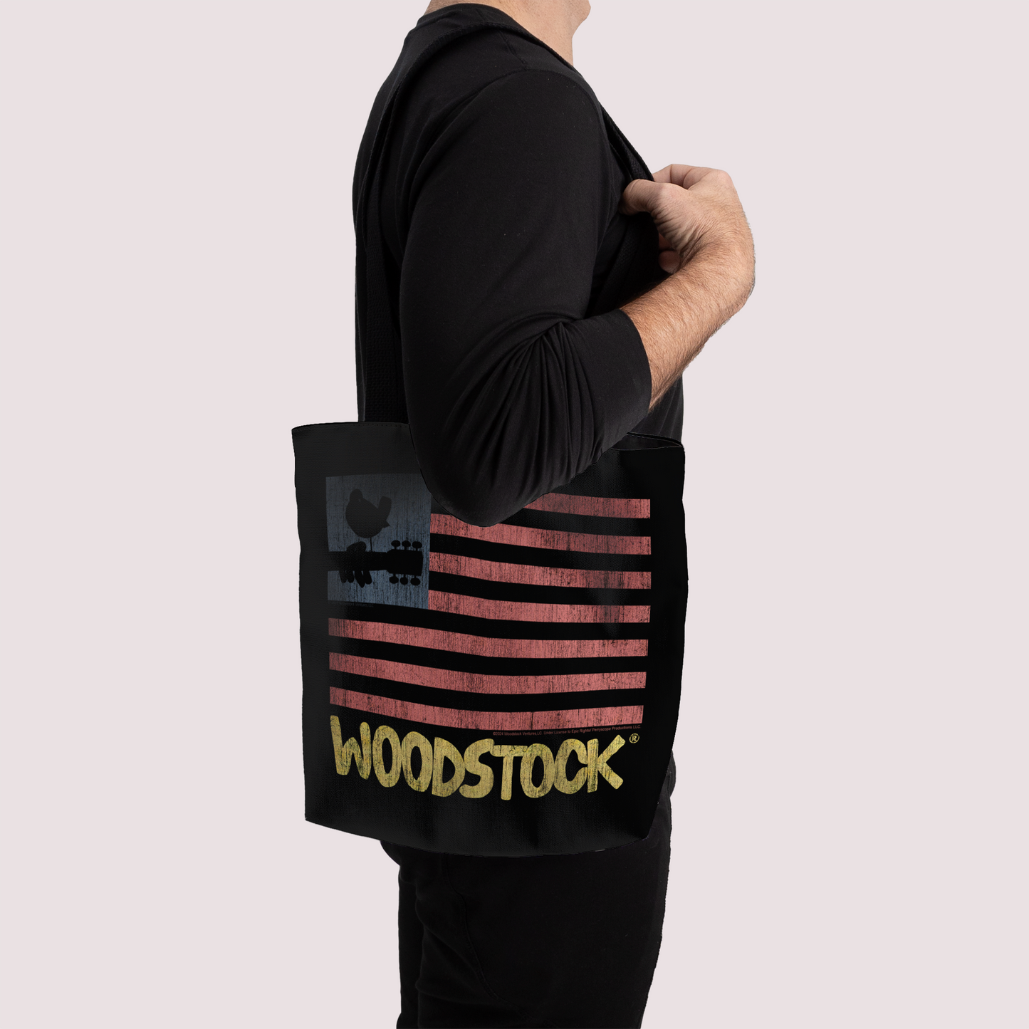 Woodstock Distressed Flag Black and Woodstock Distressed Flag Black with Tote Bag