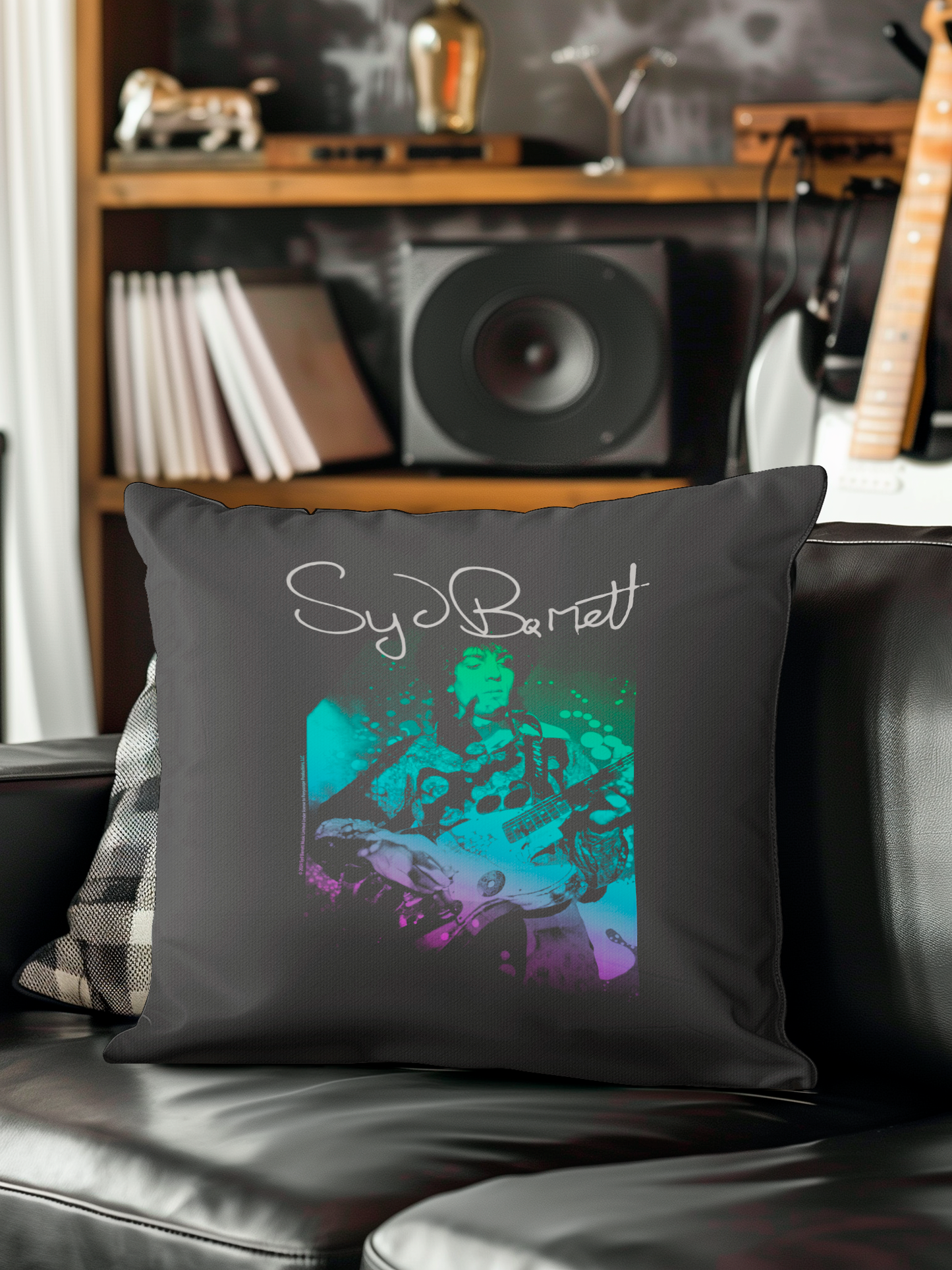 Syd Barret Colorful Portrait with Guitar with Pillow square