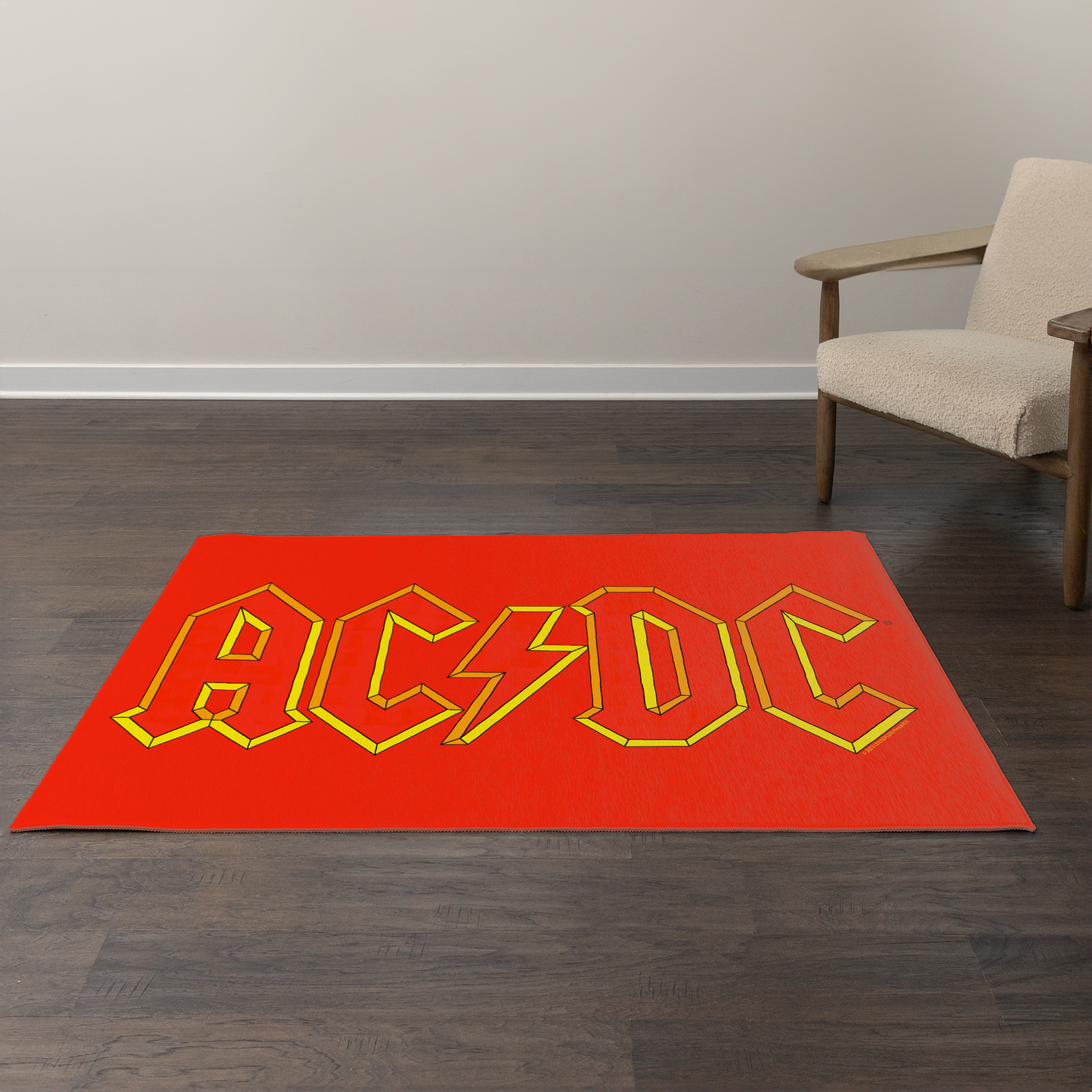 ACDC Yellow Outline Red Logo Area Rug