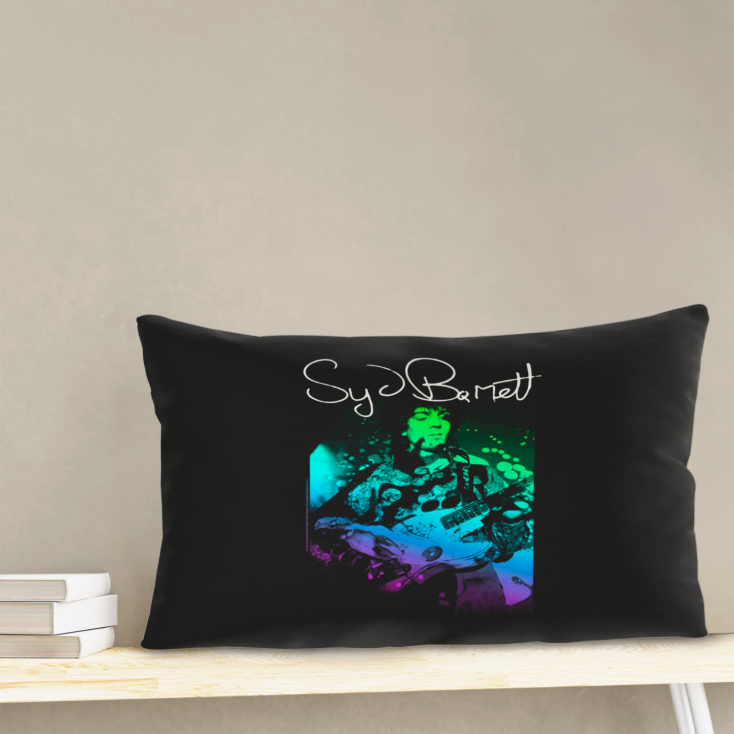 Syd Barret Colorful Portrait with Guitar with Pillow rectangular