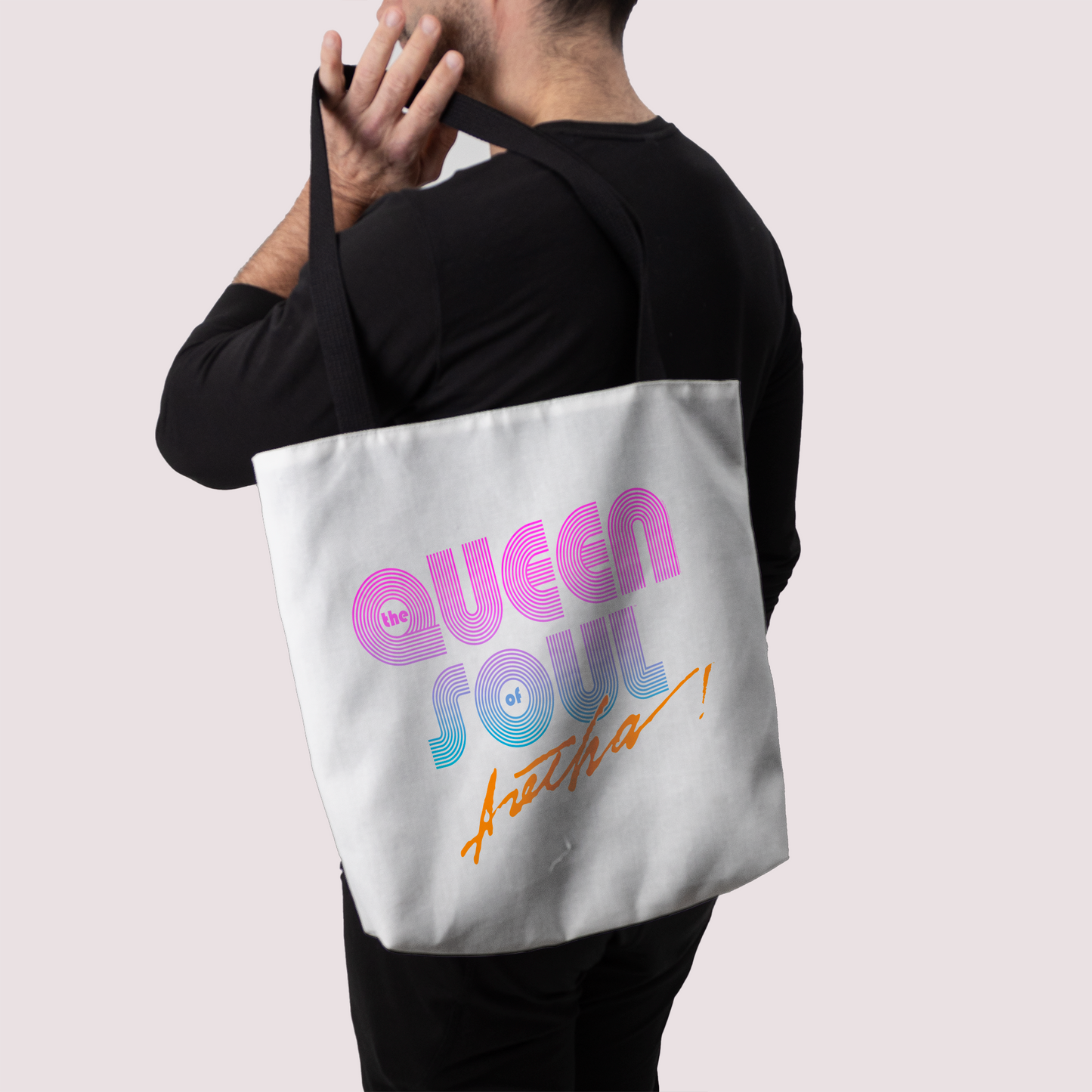 Aretha Franklin The Queen of Soul Music - Pink 80s Font with Tote Bag