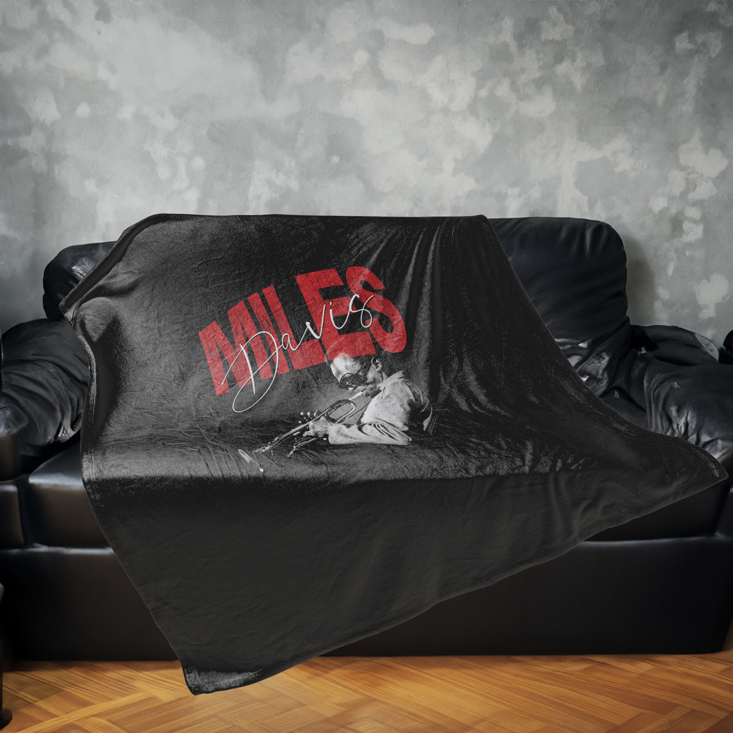 Miles Davis Distressed Photo with Fleece Blanket