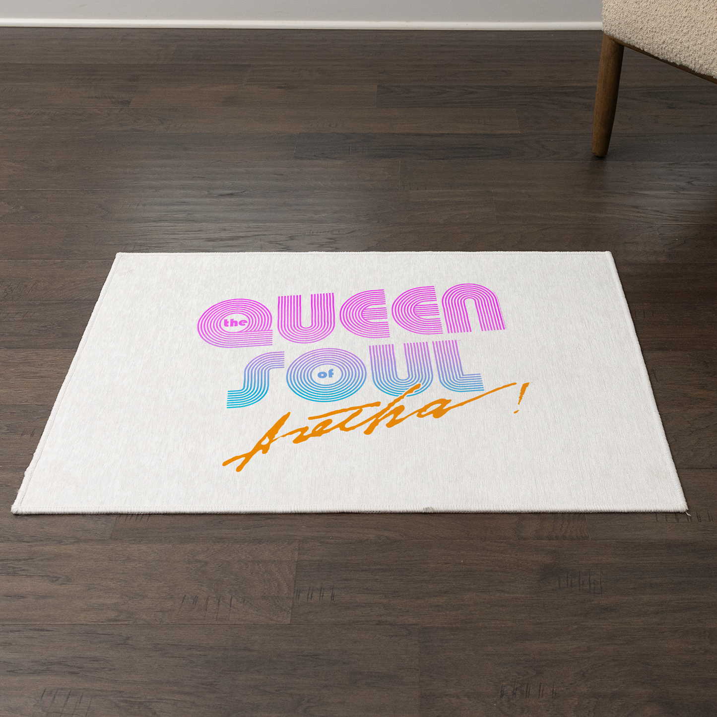 Aretha Franklin The Queen of Soul Music - Pink 80s Font with Area Rug rectangular