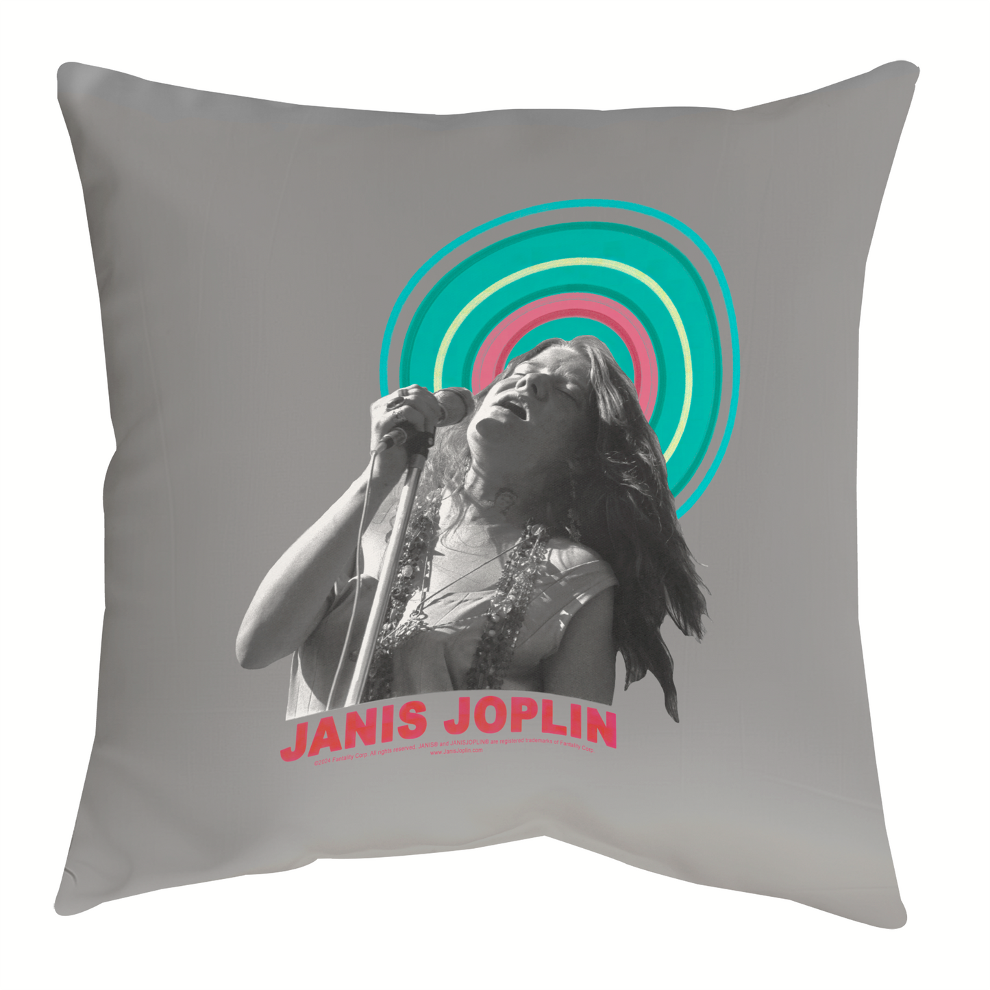 Janis Joplin Halo Photo Grey and Janis Joplin Halo Photo Grey with Pillow square