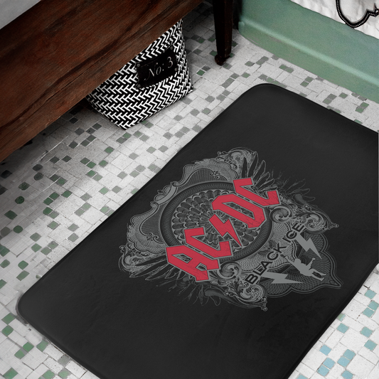 ACDC Black Ice Red Print Bathmat - Memory Foam, Plush Microfiber, 34"x21" Water-Absorbent - Bathmat, Bathroom