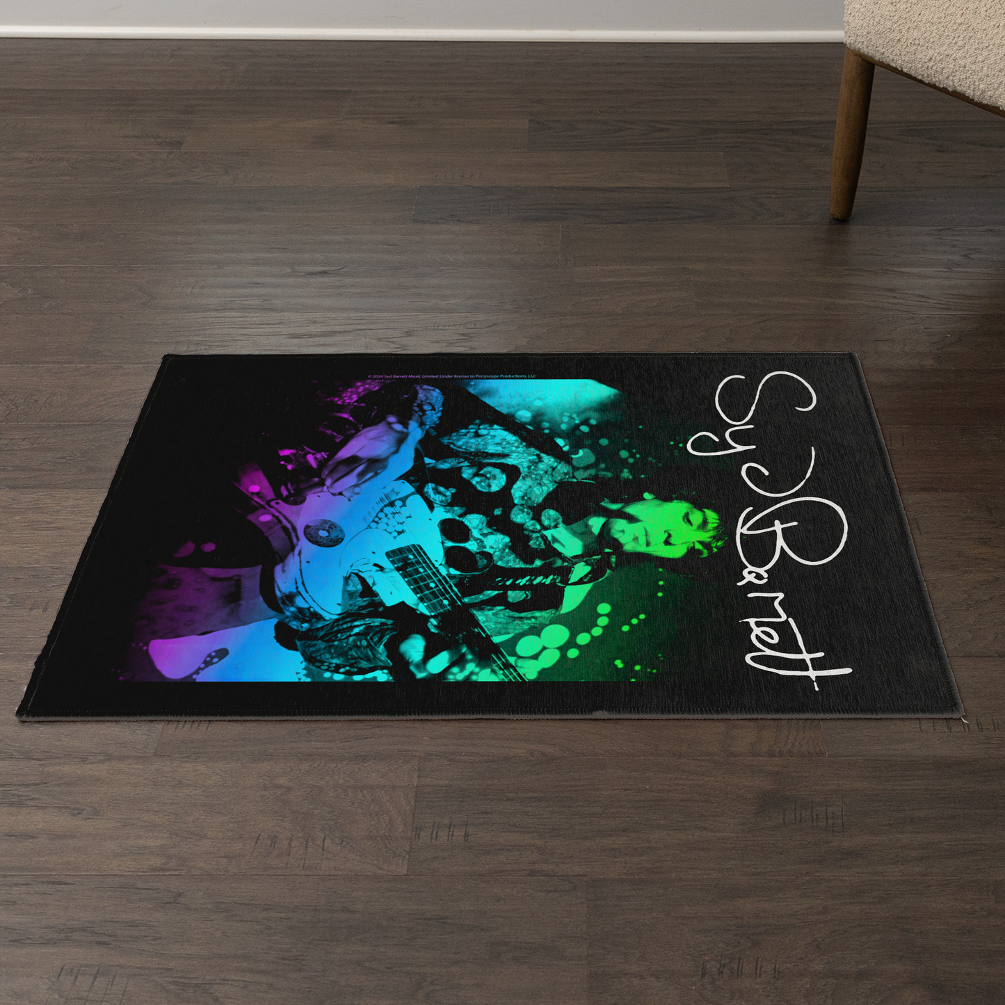 Syd Barret Colorful Portrait with Guitar with Area Rug rectangular