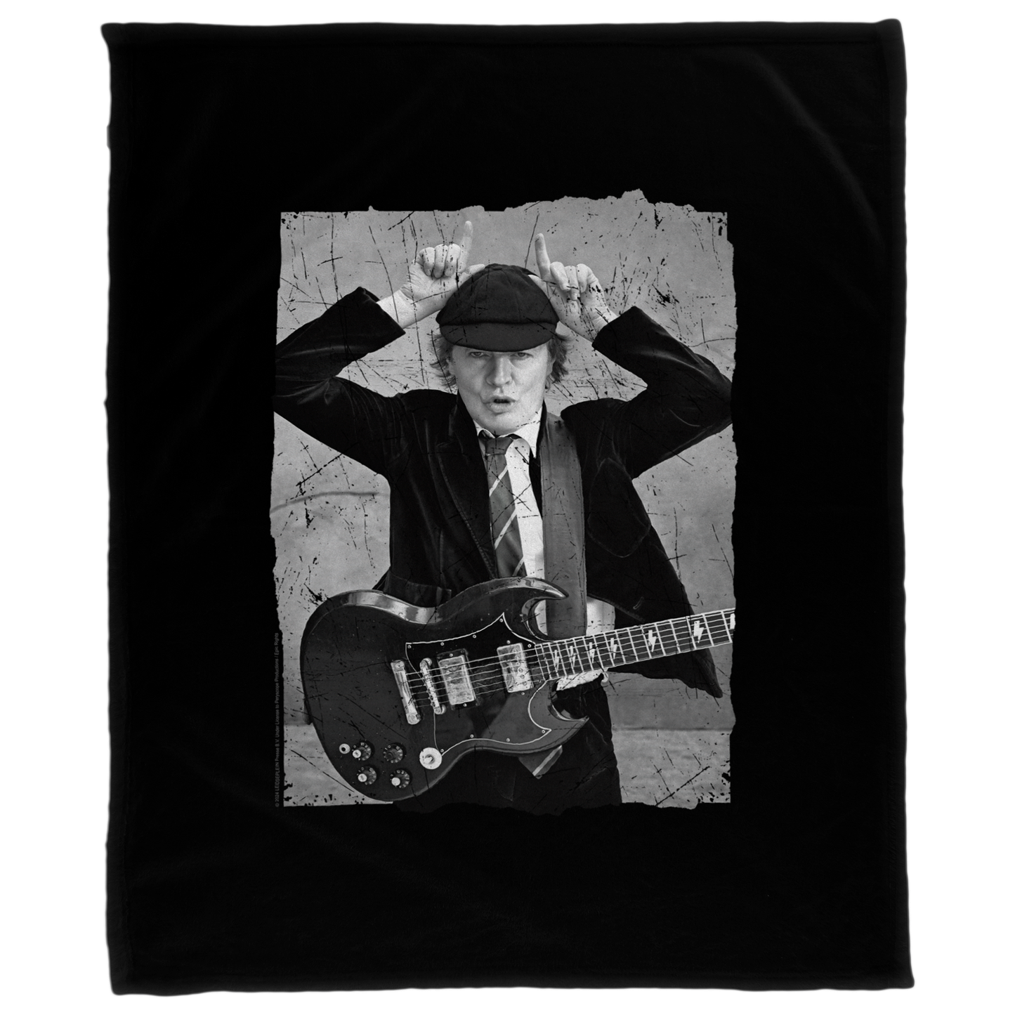 ACDC Angus Young Distressed Photo Fleece Blanket