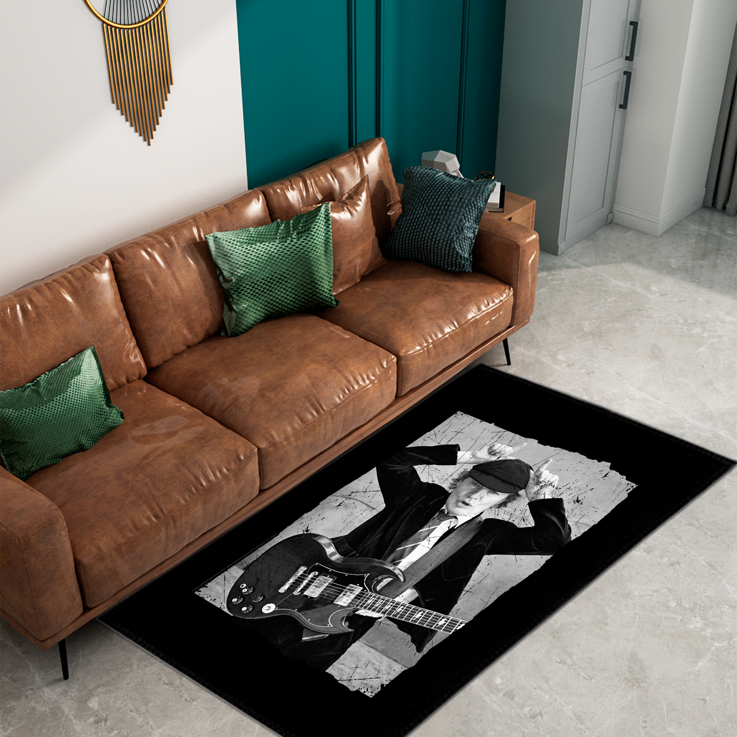 ACDC Angus Young Distressed Photo Area Rug