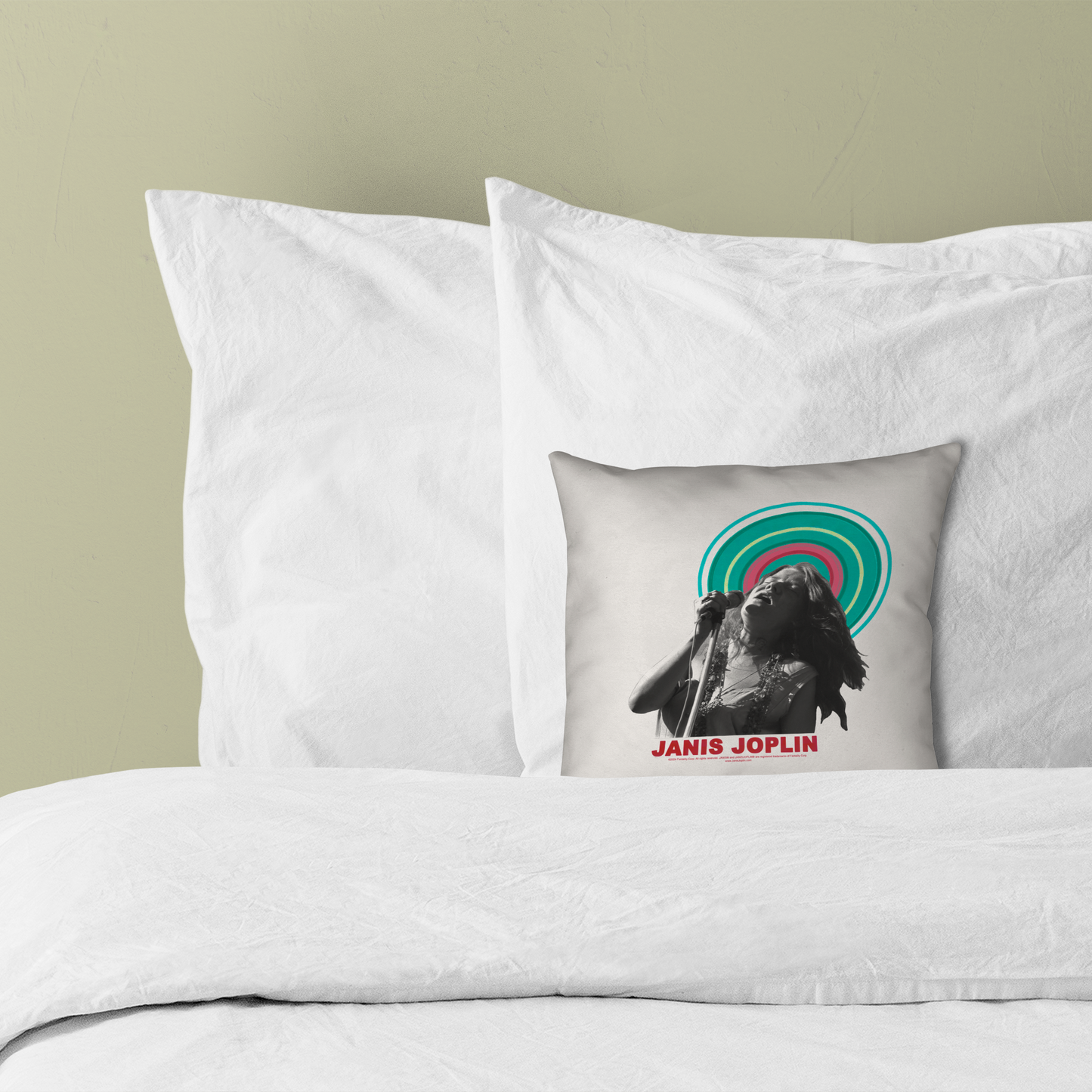 Janis Joplin Halo Photo White and Janis Joplin Halo Photo White with Pillow square