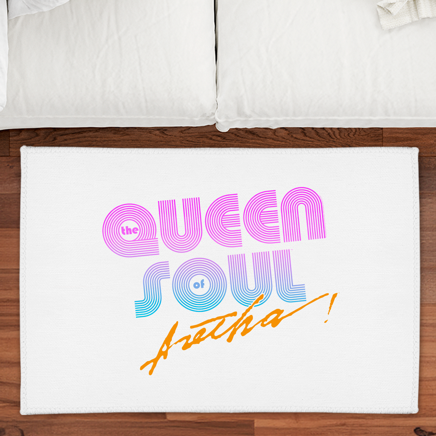 Aretha Franklin The Queen of Soul Music - Pink 80s Font with Area Rug rectangular