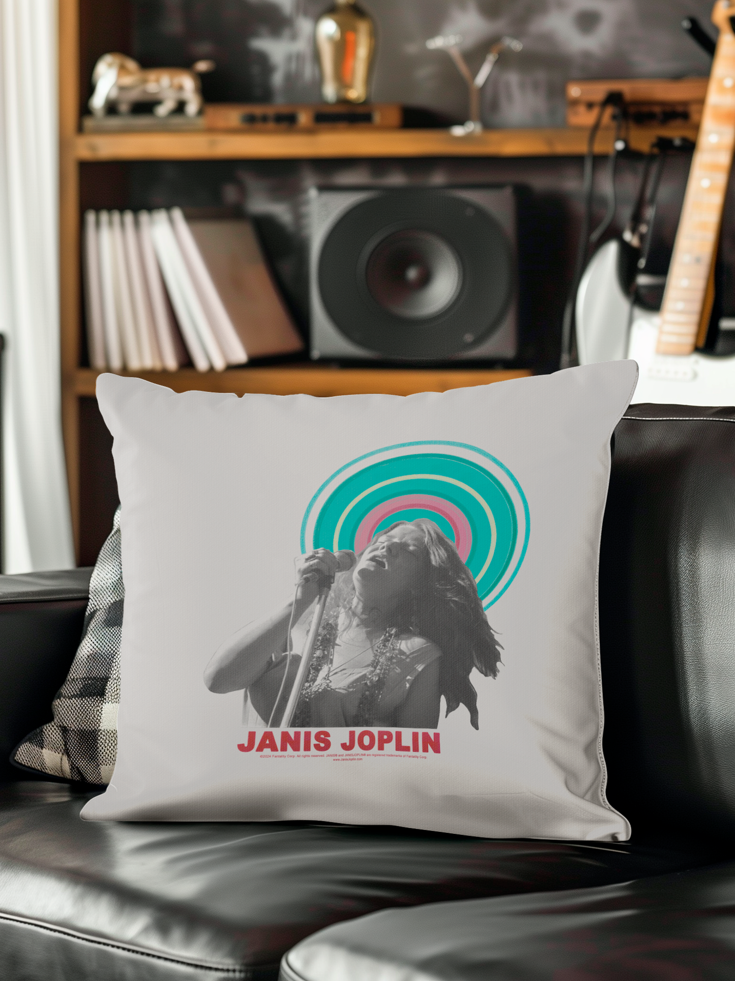 Janis Joplin Halo Photo White and Janis Joplin Halo Photo White with Pillow square