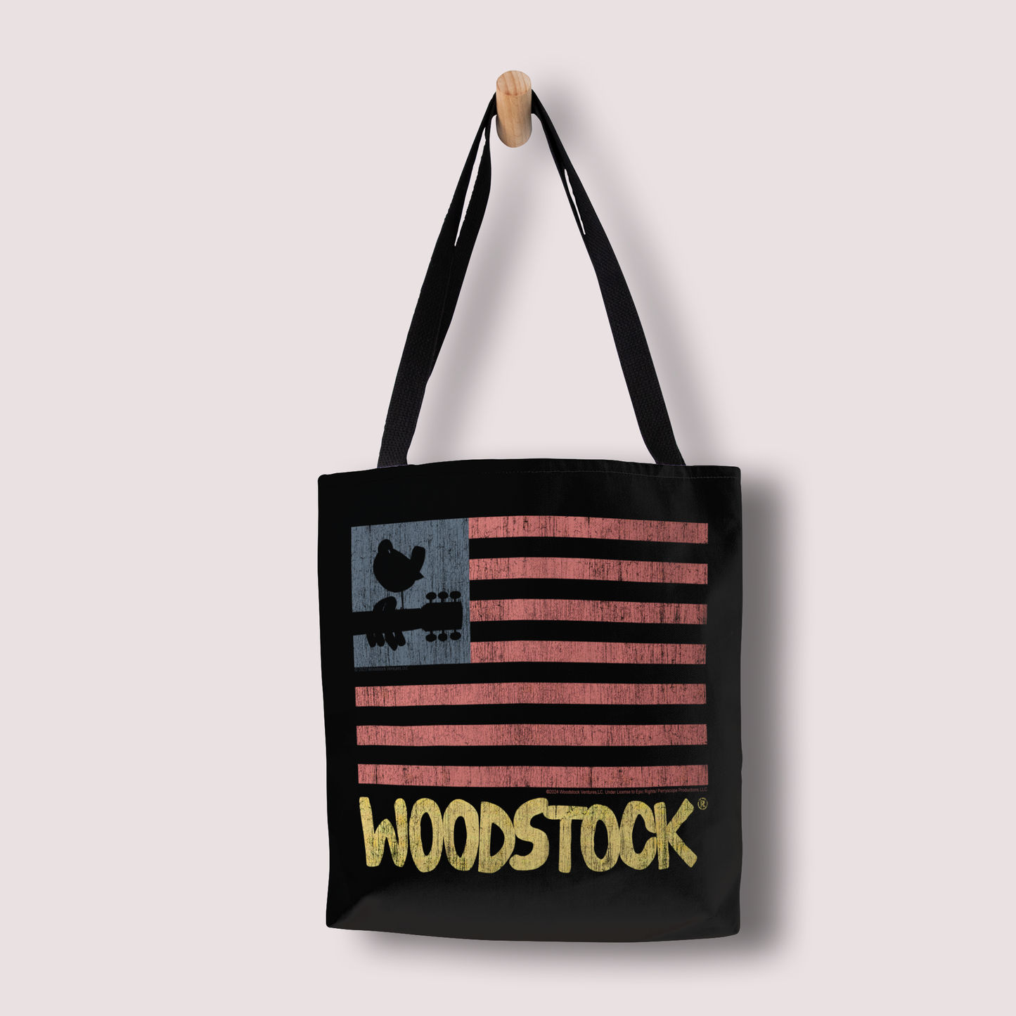 Woodstock Distressed Flag Black and Woodstock Distressed Flag Black with Tote Bag