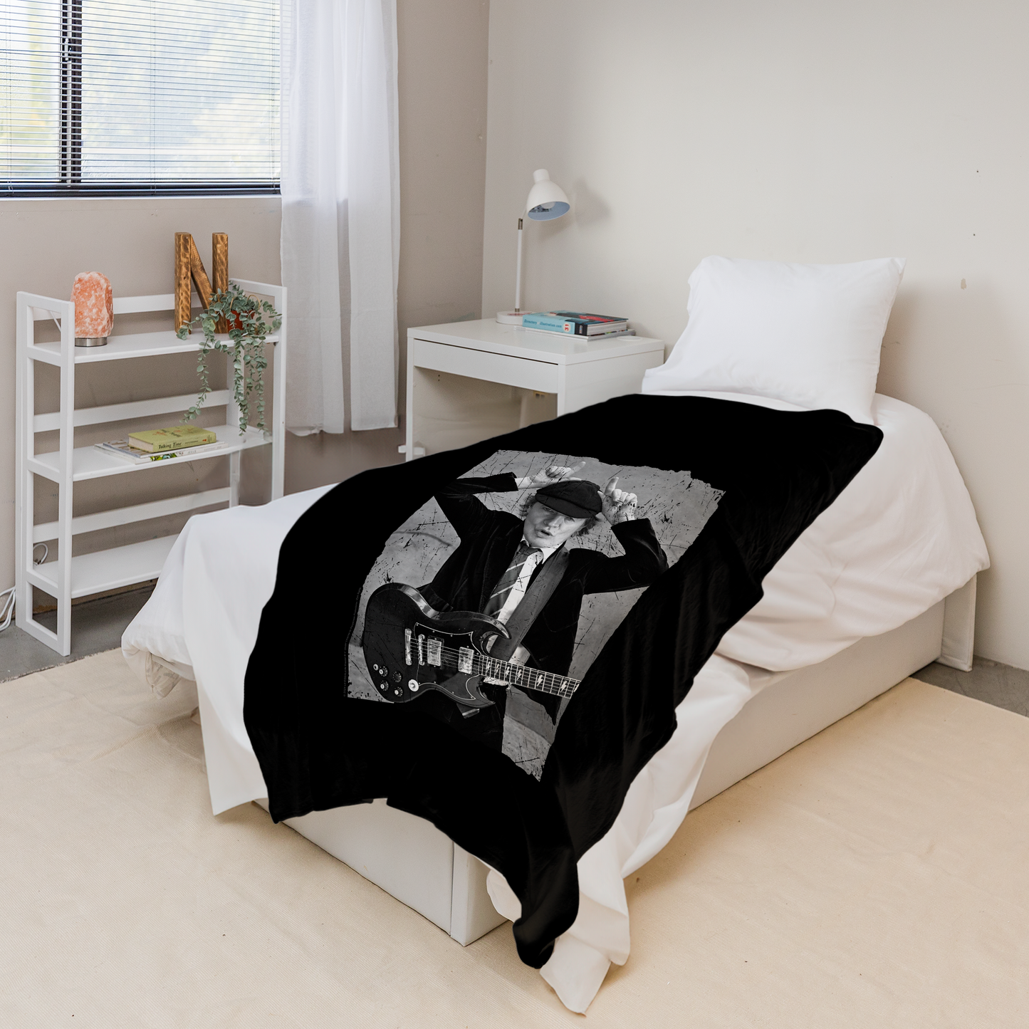 ACDC Angus Young Distressed Photo Fleece Blanket