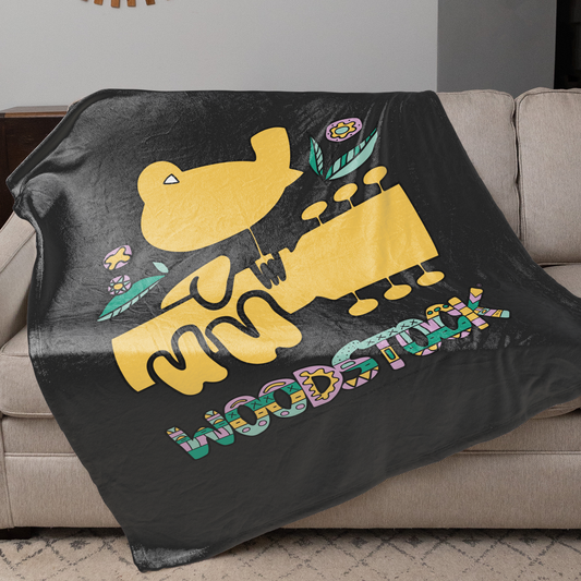 Woodstock Bird Aztec Black with Fleece Blanket