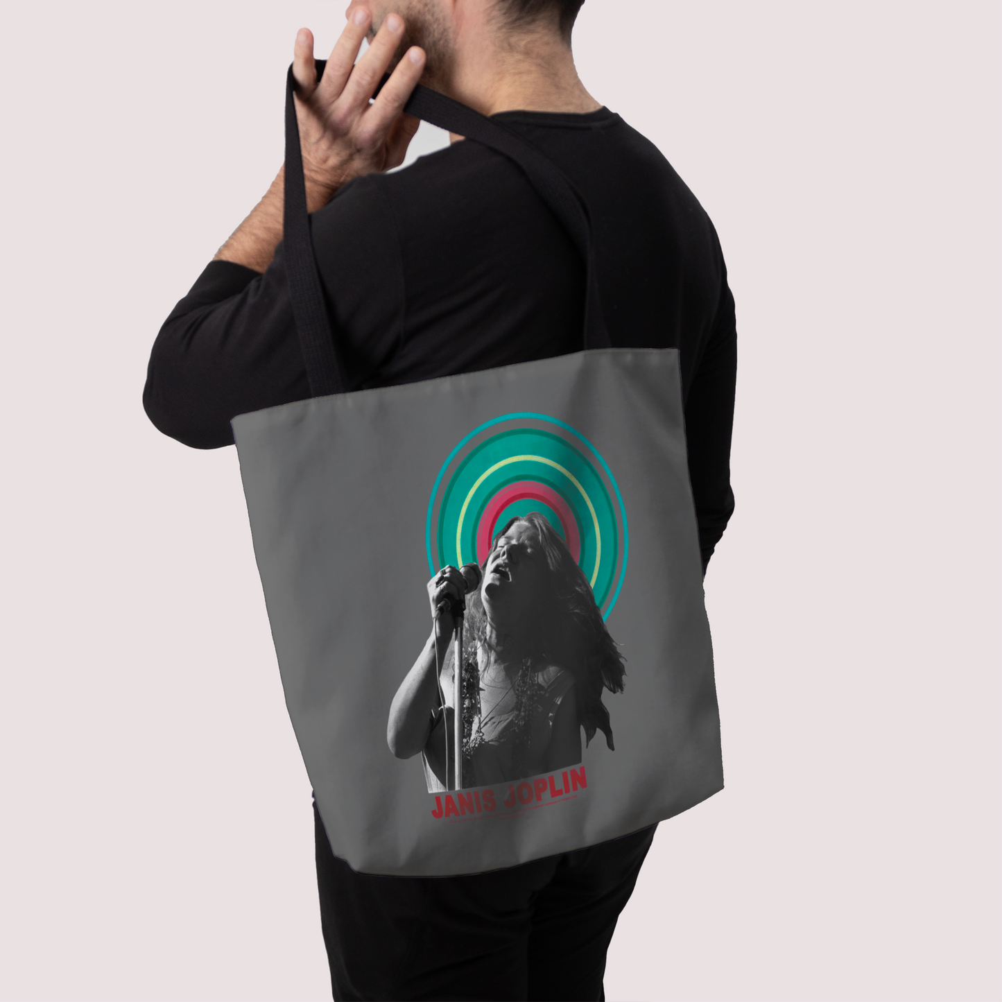 Janis Joplin Halo Photo Grey and Janis Joplin Halo Photo Grey with Tote Bag