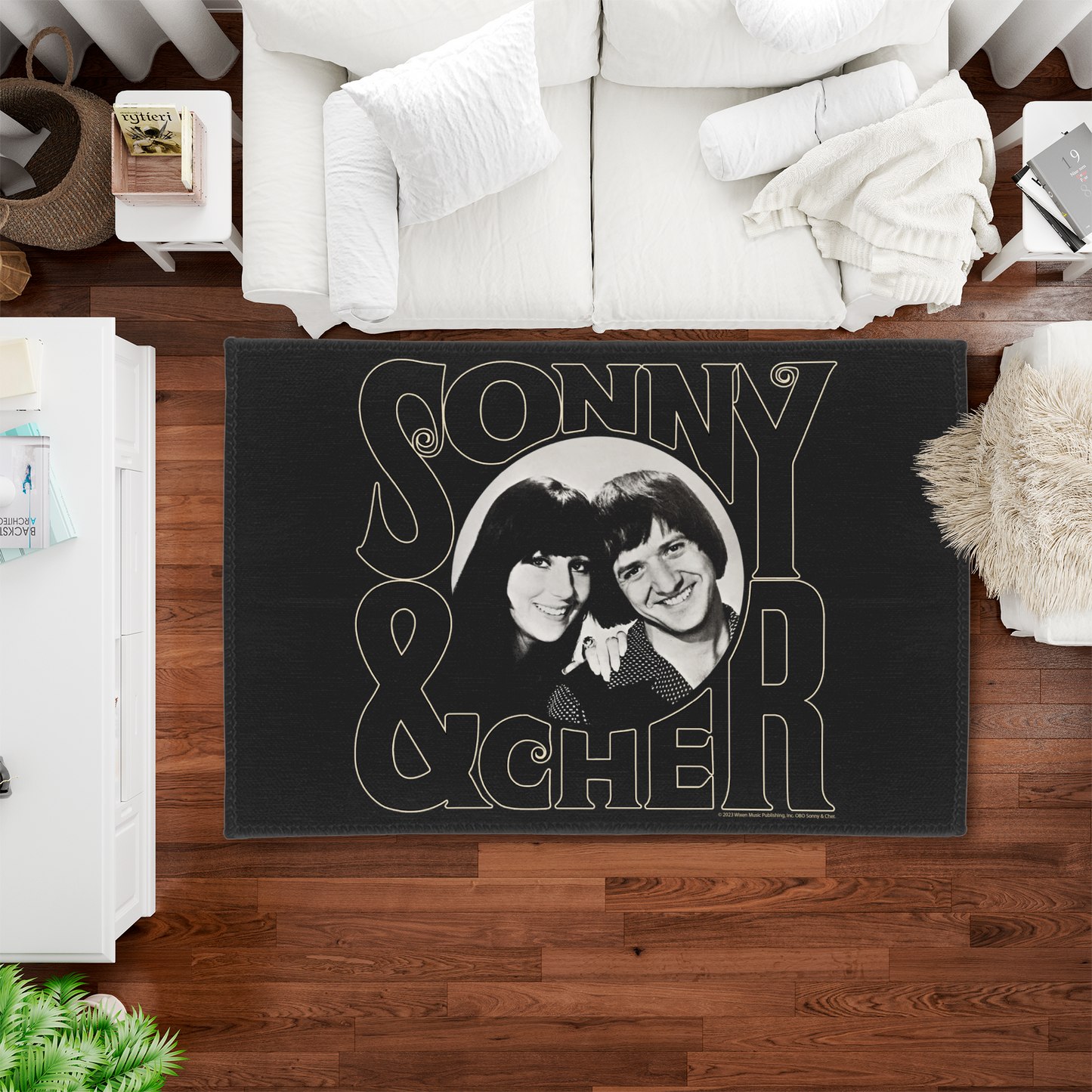 Sonny & Cher Circle Photo with Area Rug rectangular