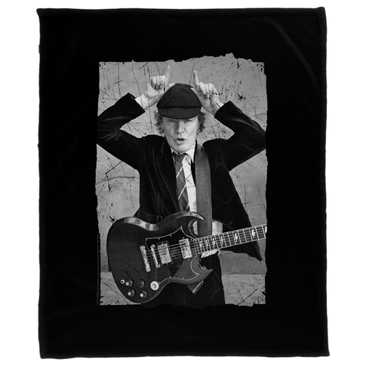 ACDC Angus Young Distressed Photo Fleece Blanket