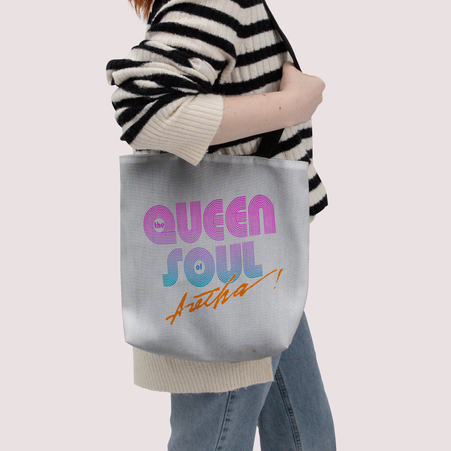 Aretha Franklin The Queen of Soul Music - Pink 80s Font with Tote Bag